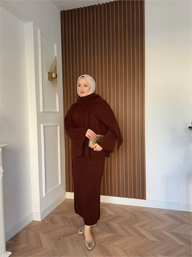 Saç Örgü Atkılı Takım Acı Kahve