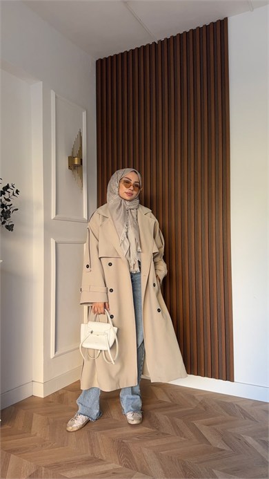 MEYSADESIGN TRENCKOT Gadget Oversize Trençkot Bej