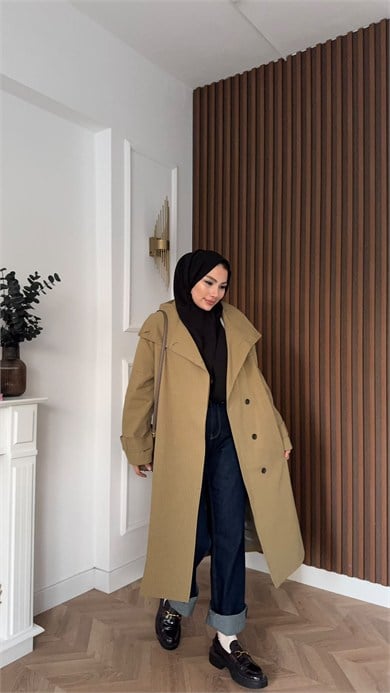 MEYSADESIGN TRENCKOT Mini Ekoseli Gadget Trençkot Yağ Yeşili