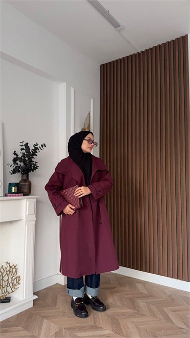 MEYSADESIGN TRENCKOT Mini Ekoseli Gadget Trençkot Bordo