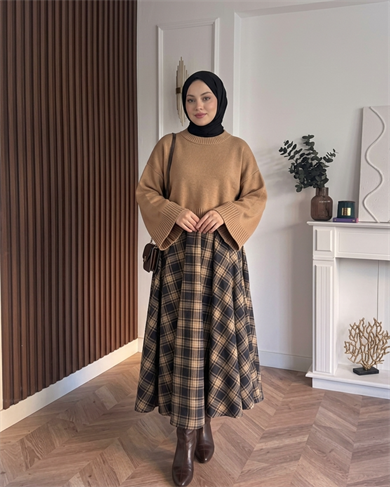 MEYSADESIGN TRİKO KAZAK Crop Etek Üstü Kazak Sütlü Kahve