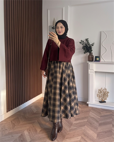 MEYSADESIGN TRİKO KAZAK Crop Etek Üstü Kazak Bordo
