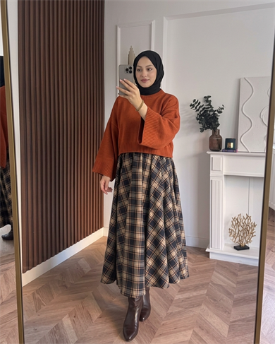 MEYSADESIGN TRİKO KAZAK Crop Etek Üstü Kazak Kiremit
