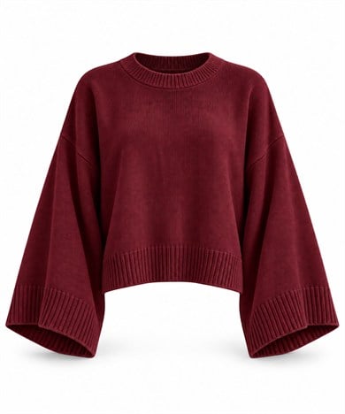 MEYSADESIGN TRİKO KAZAK Crop Etek Üstü Kazak Bordo