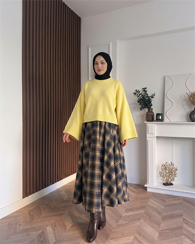 MEYSADESIGN TRİKO KAZAK Crop Etek Üstü Kazak Sarı