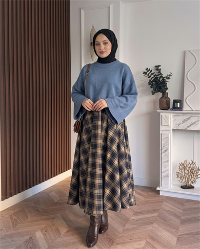 MEYSADESIGN TRİKO KAZAK Crop Etek Üstü Kazak Mavi