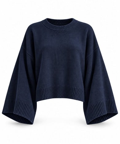 MEYSADESIGN TRİKO KAZAK Crop Etek Üstü Kazak Lacivert