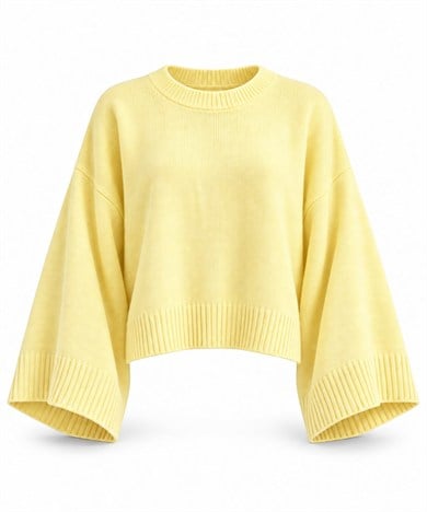 MEYSADESIGN TRİKO KAZAK Crop Etek Üstü Kazak Sarı
