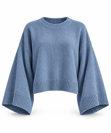 MEYSADESIGN TRİKO KAZAK Crop Etek Üstü Kazak Mavi