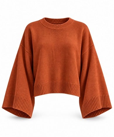 MEYSADESIGN TRİKO KAZAK Crop Etek Üstü Kazak Kiremit