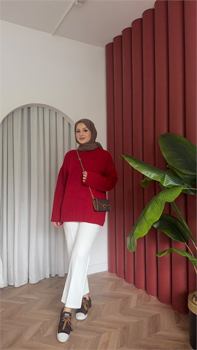 MEYSADESIGN TRİKO KAZAK Riyal Yumoş Kazak Kırmızı