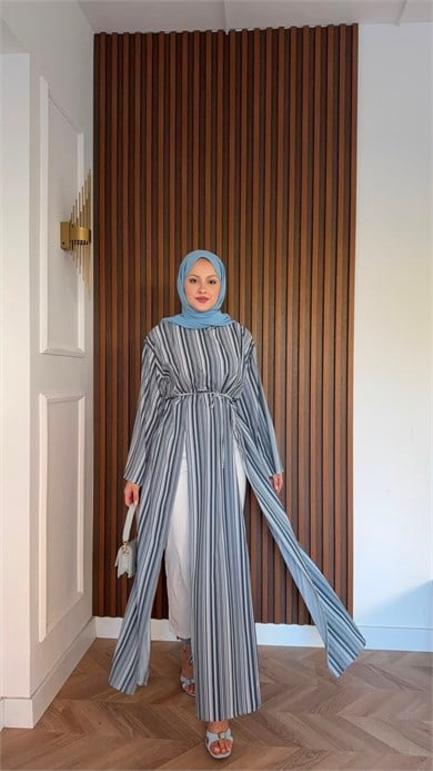 MEYSADESIGN TUNİK Çizgili Parçalı Tunik Mavi