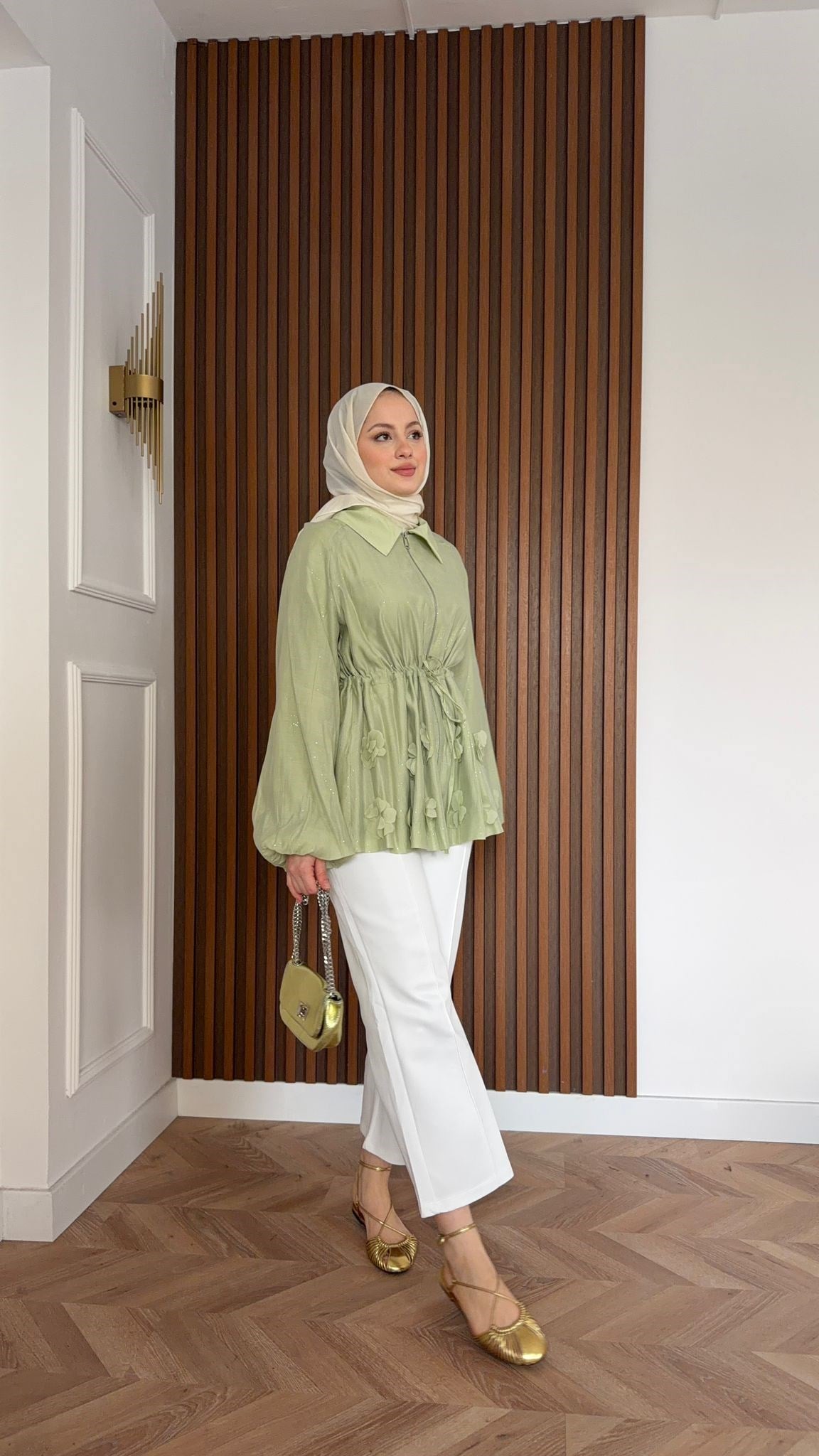 MEYSA JACKETS Alya Çiçekli Simli Tensel Ceket Su Yeşili