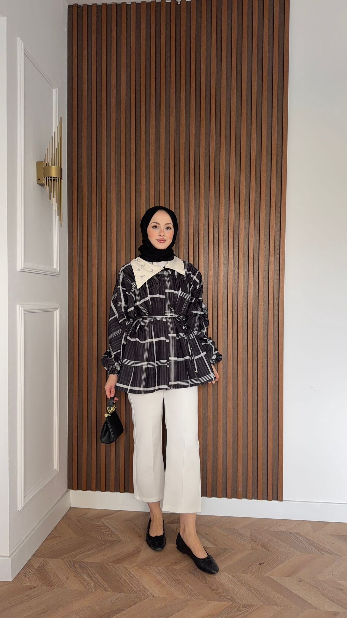 MEYSA JACKETS Yaka Detaylı Ekoseli Ceket Siyah