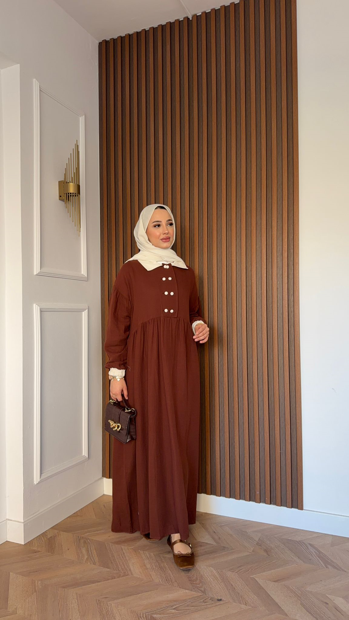 MEYSA DRESSES Bebe Yakalı Müslin Elbise Acı Kahve