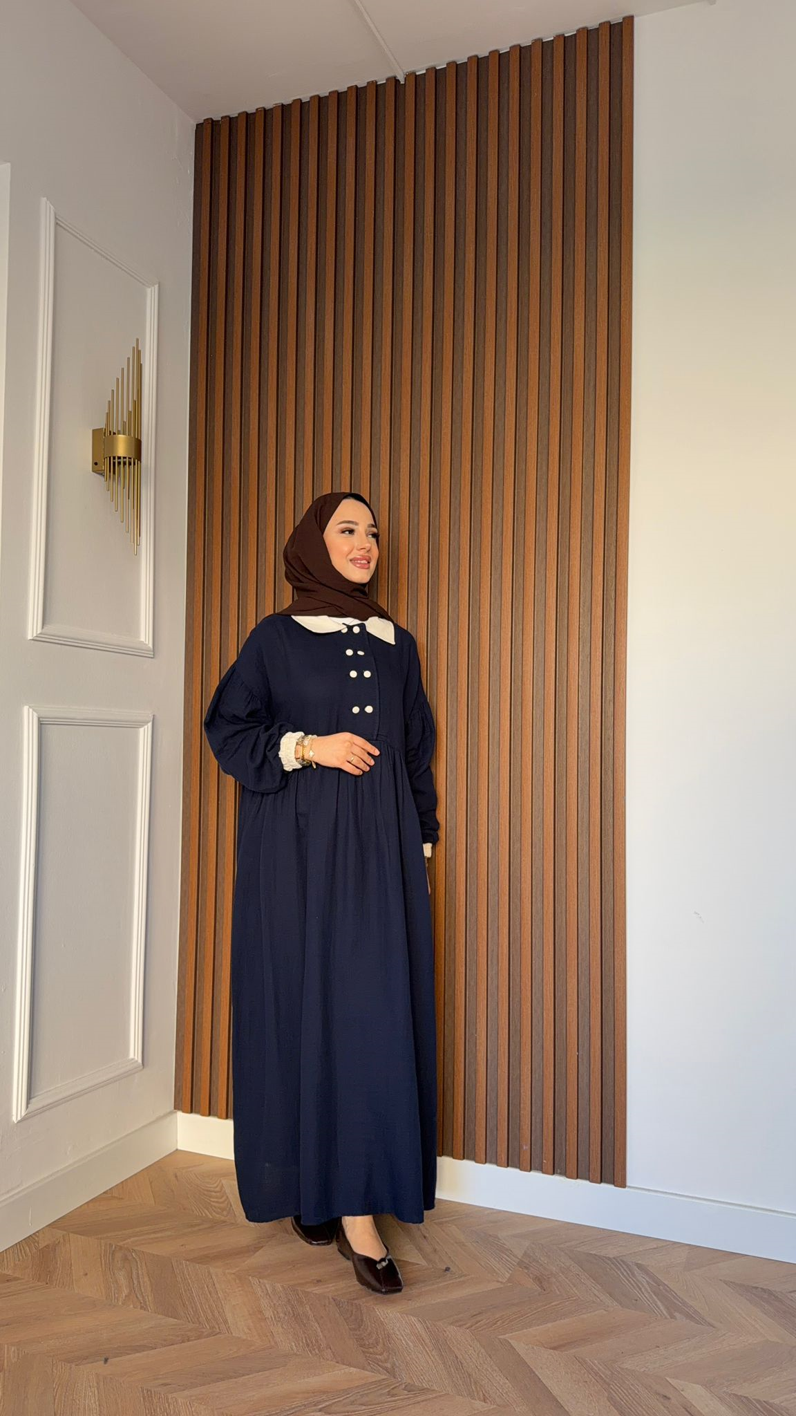 MEYSA DRESSES Bebe Yakalı Müslin Elbise Lacivert