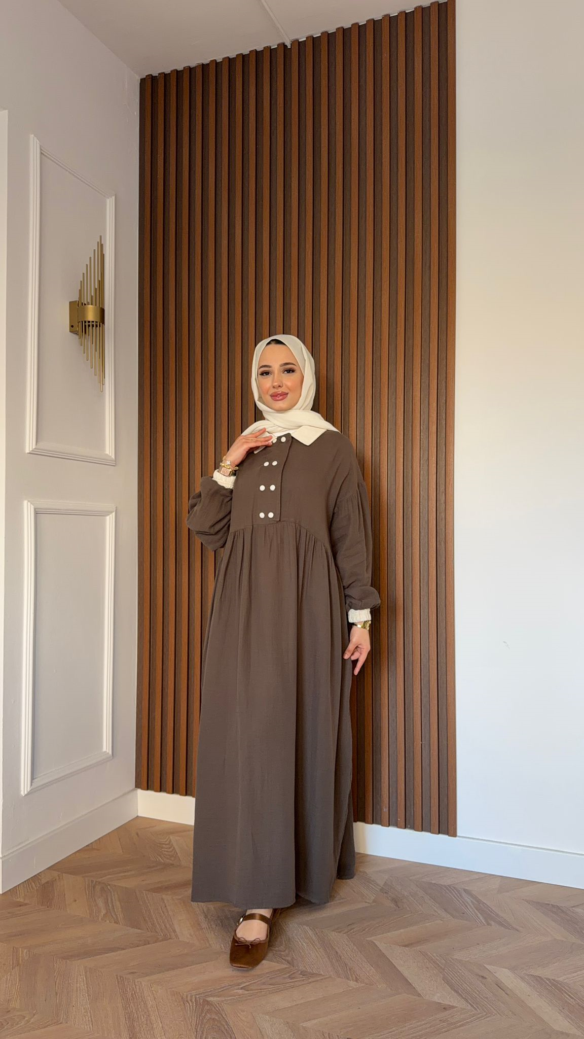 MEYSA DRESSES Bebe Yakalı Müslin Elbise Vizon