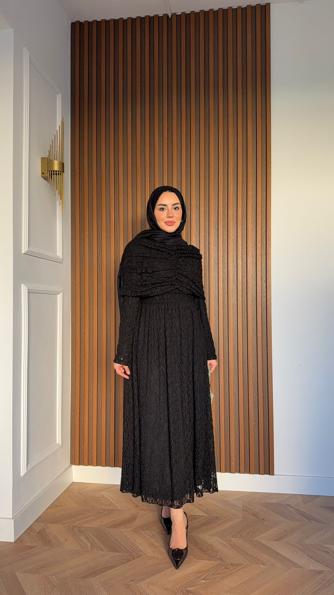 MEYSA DRESSES Belisma Güpürlü Drapeli Elbise Siyah