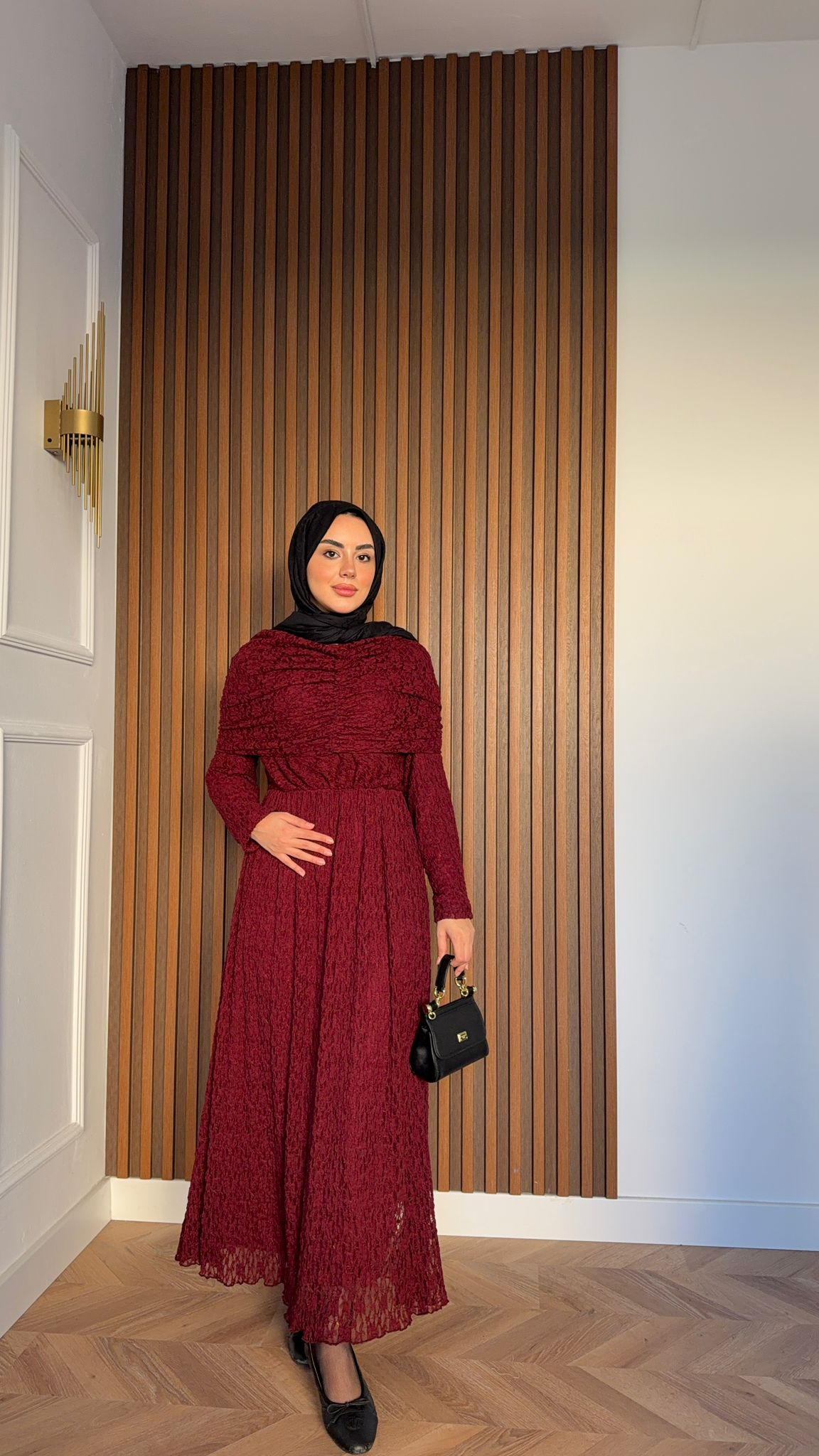 MEYSA DRESSES Belisma Güpürlü Drapeli Elbise Bordo