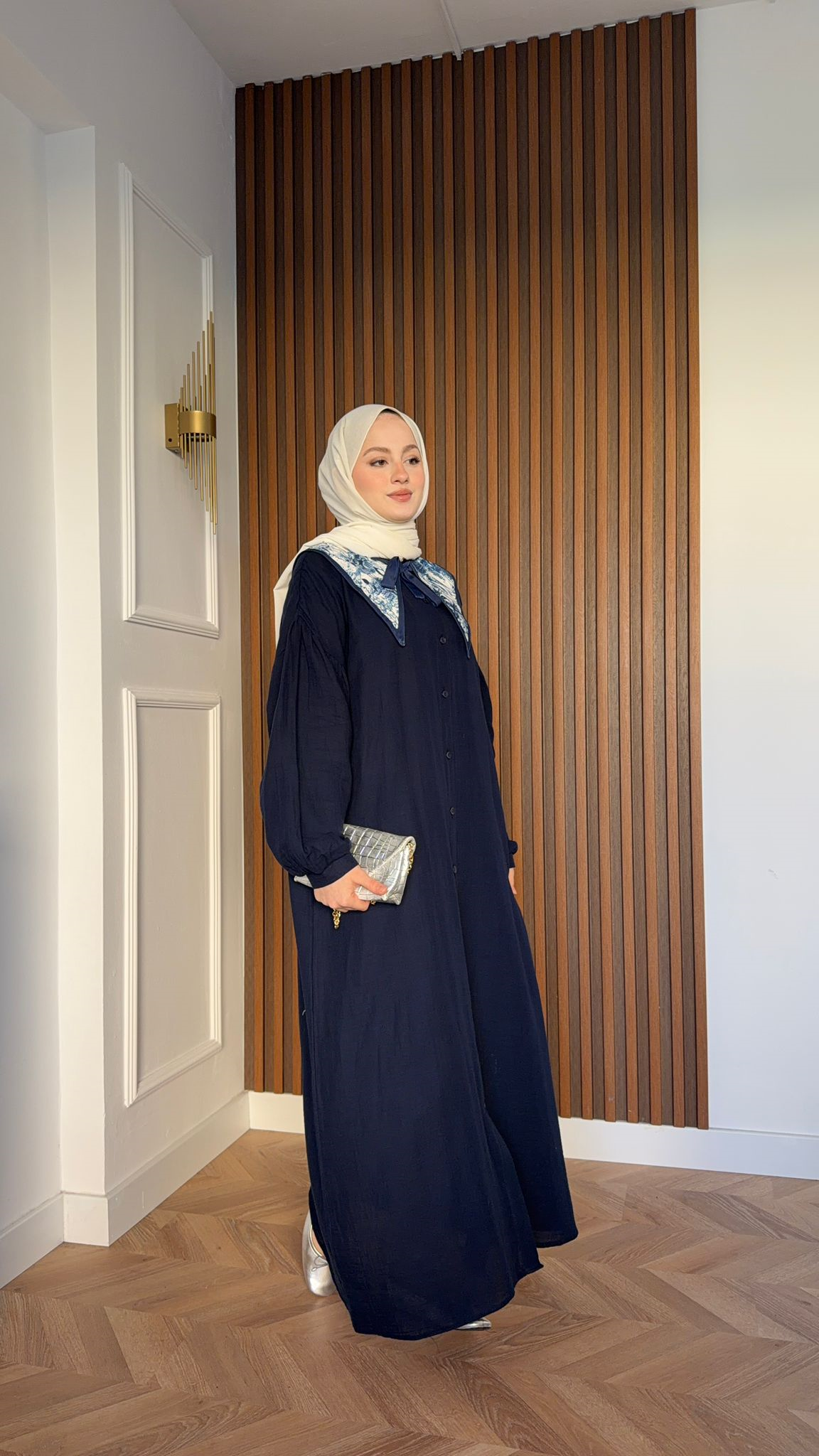 MEYSA ELBİSELER Müslin Gömlek Elbise Lacivert