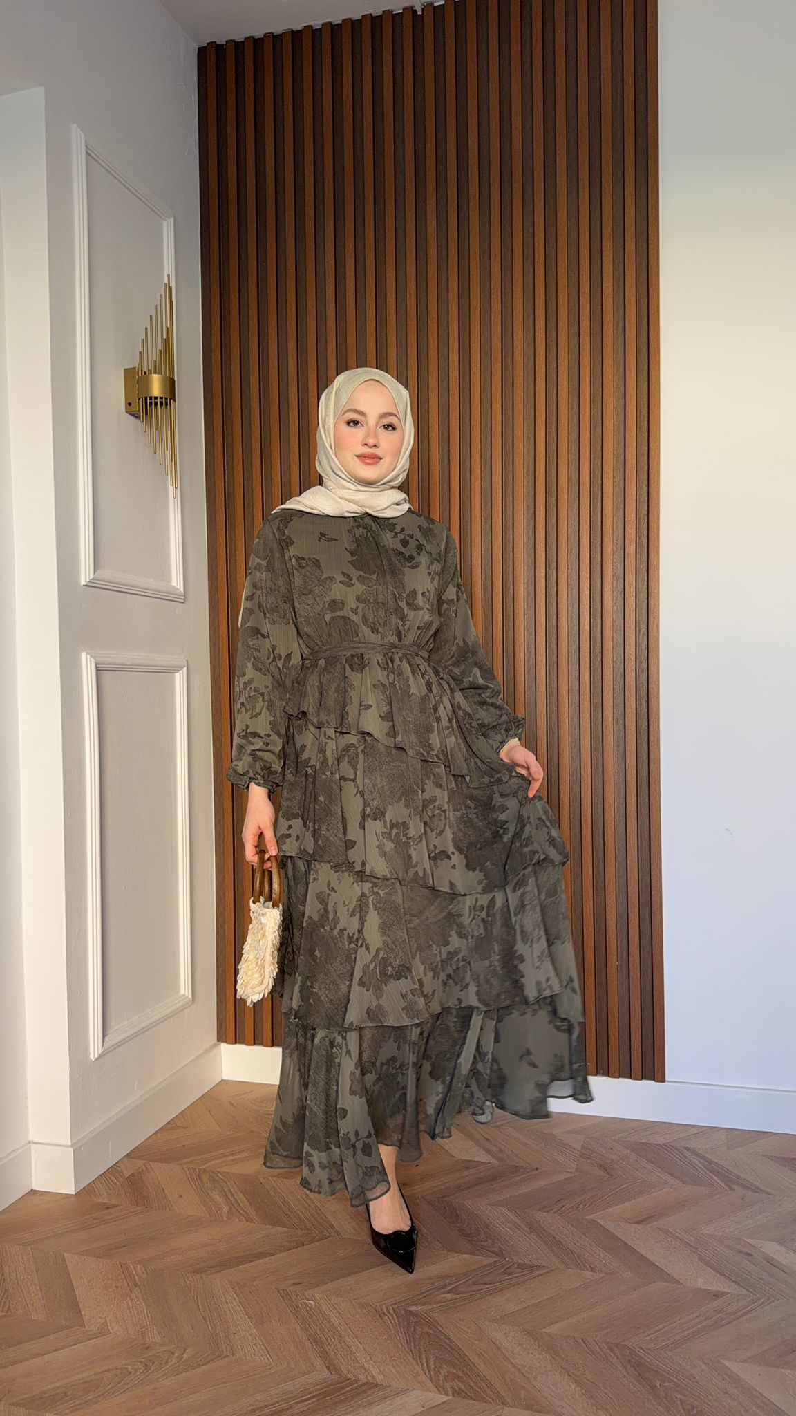 MEYSA DRESSES Roman Katkat Şifon Elbise Haki