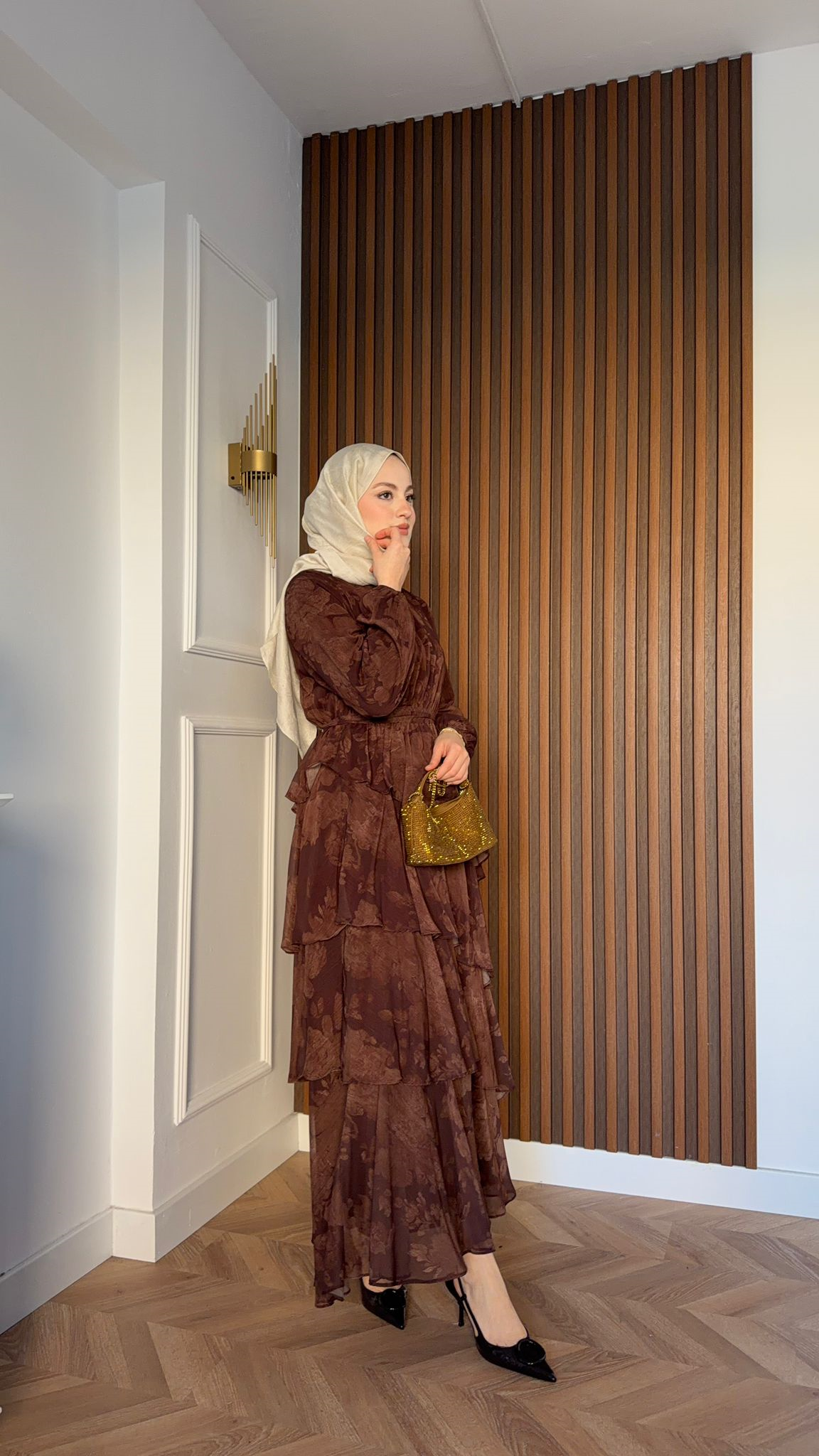 MEYSA DRESSES Roman Katkat Şifon Elbise Kahve