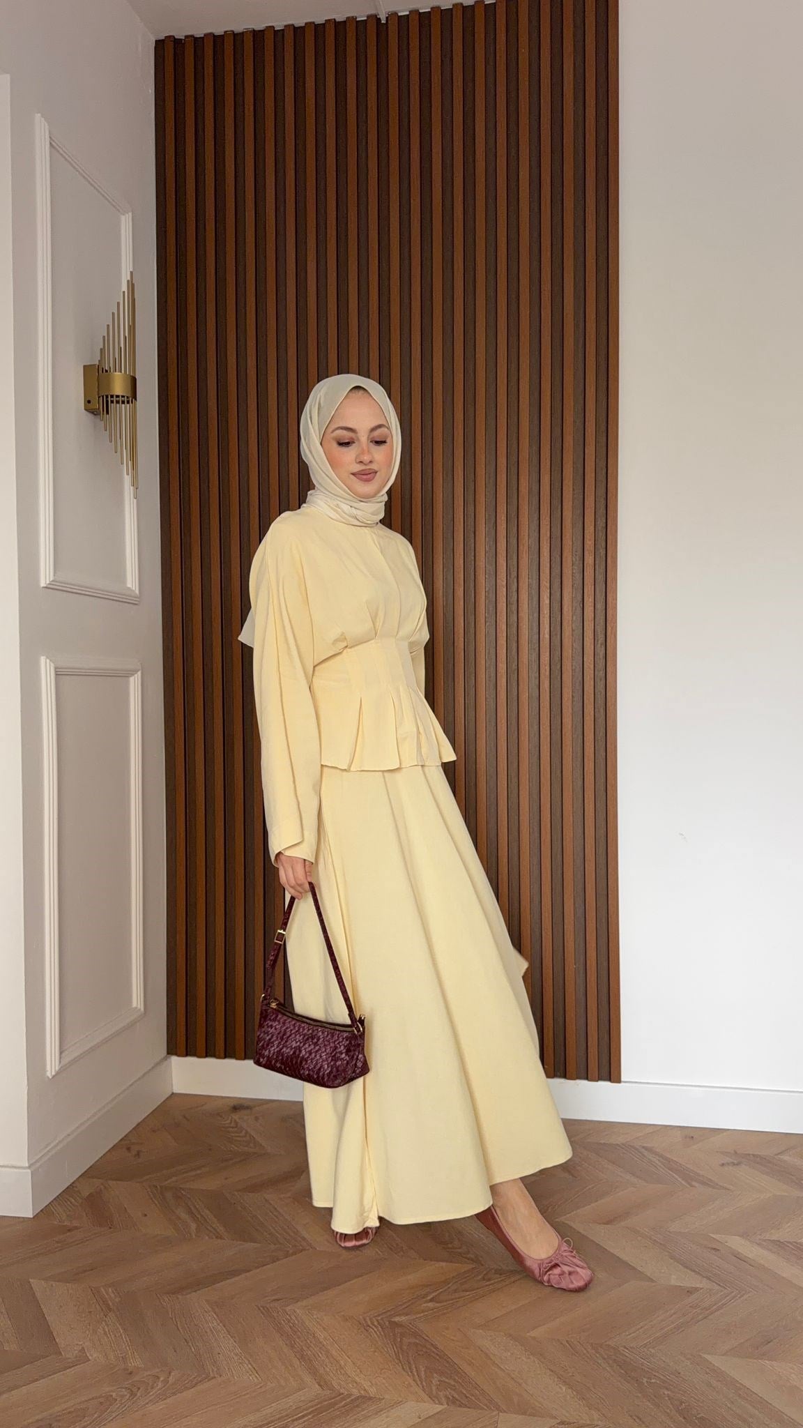 MEYSA SKIRT SETS Beli Pensli Keten Etekli Takım Butteryellow