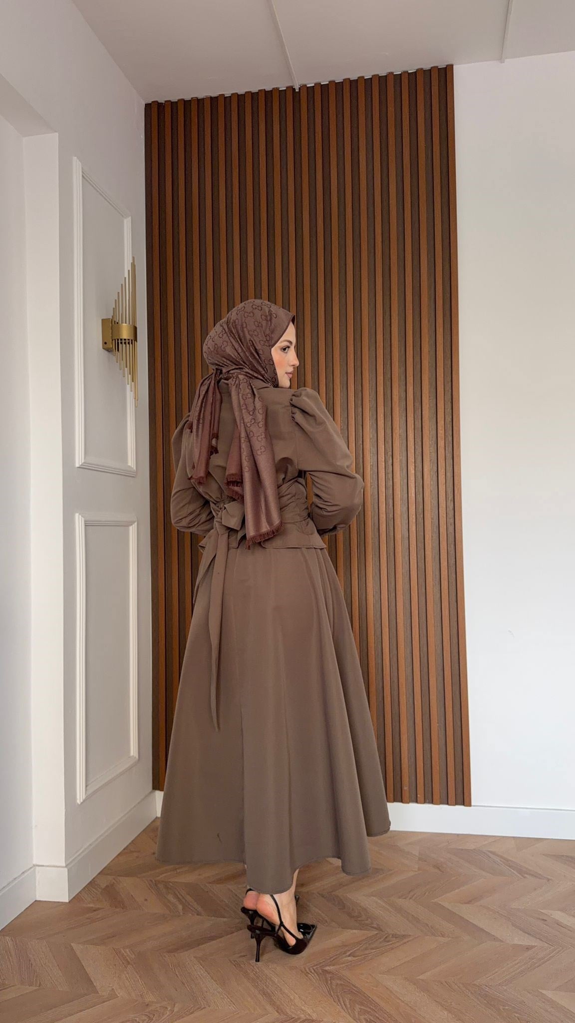 MEYSA SKIRT SETS Chic Gold Kemer Detaylı Etekli Takım Acı Kahve