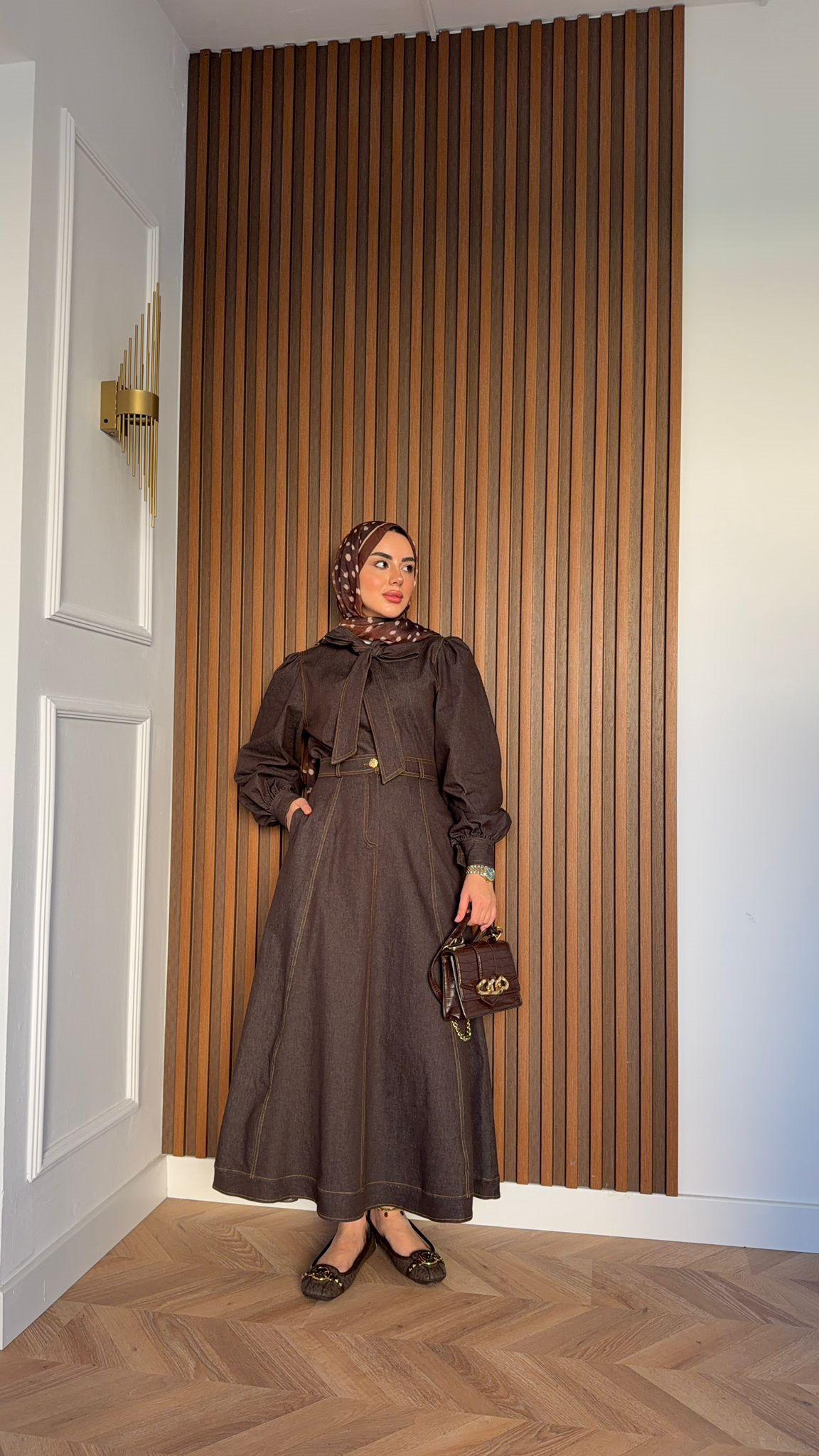 MEYSA SKIRT SETS Fiyonklu Denim Etek Takım Acı Kahve