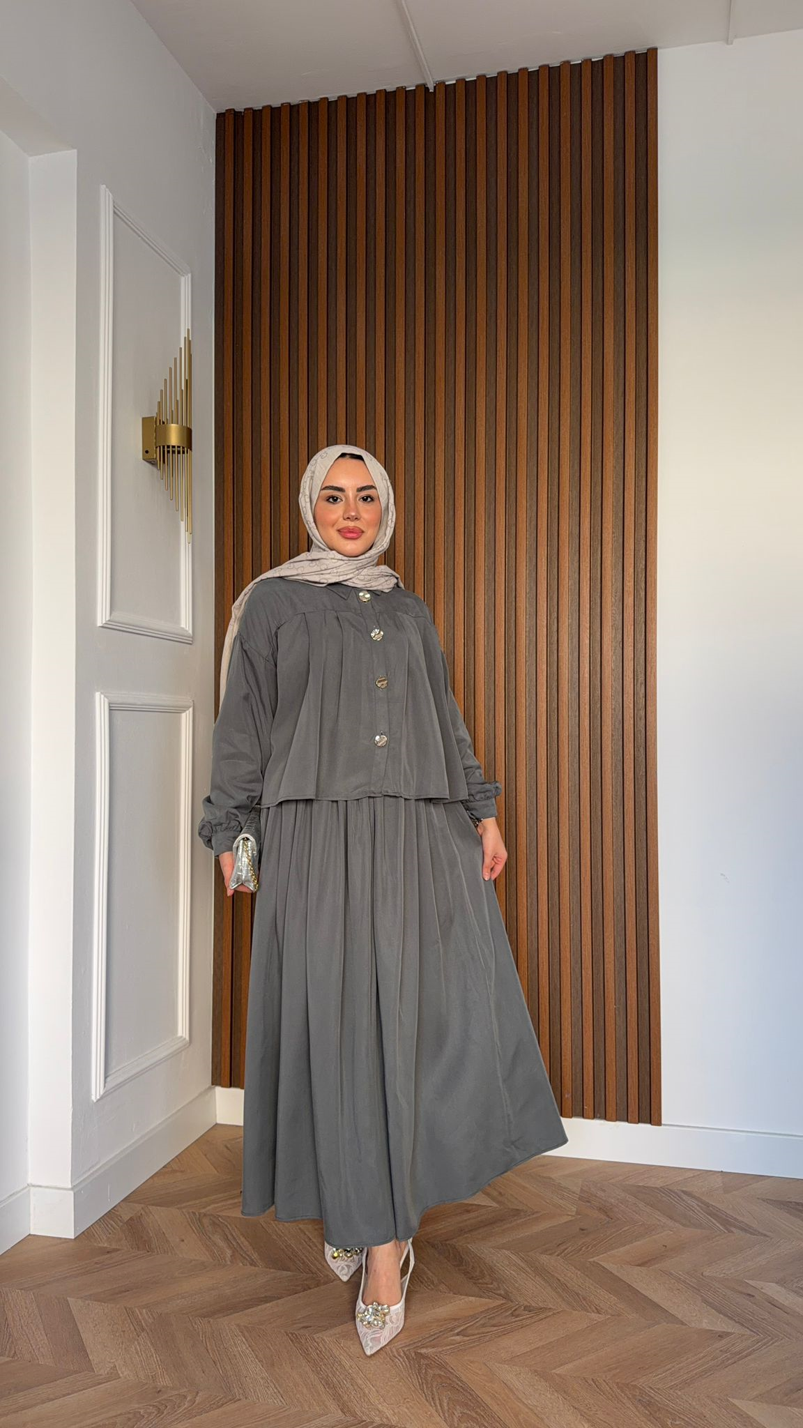 MEYSA SKIRT SETS Havus Tensel Etekli Takım Gri