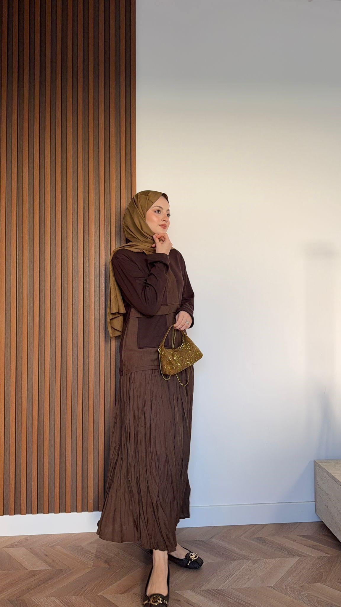 MEYSA SKIRT SETS Kraş Etekli Oysh Etek Takım Acı Kahve