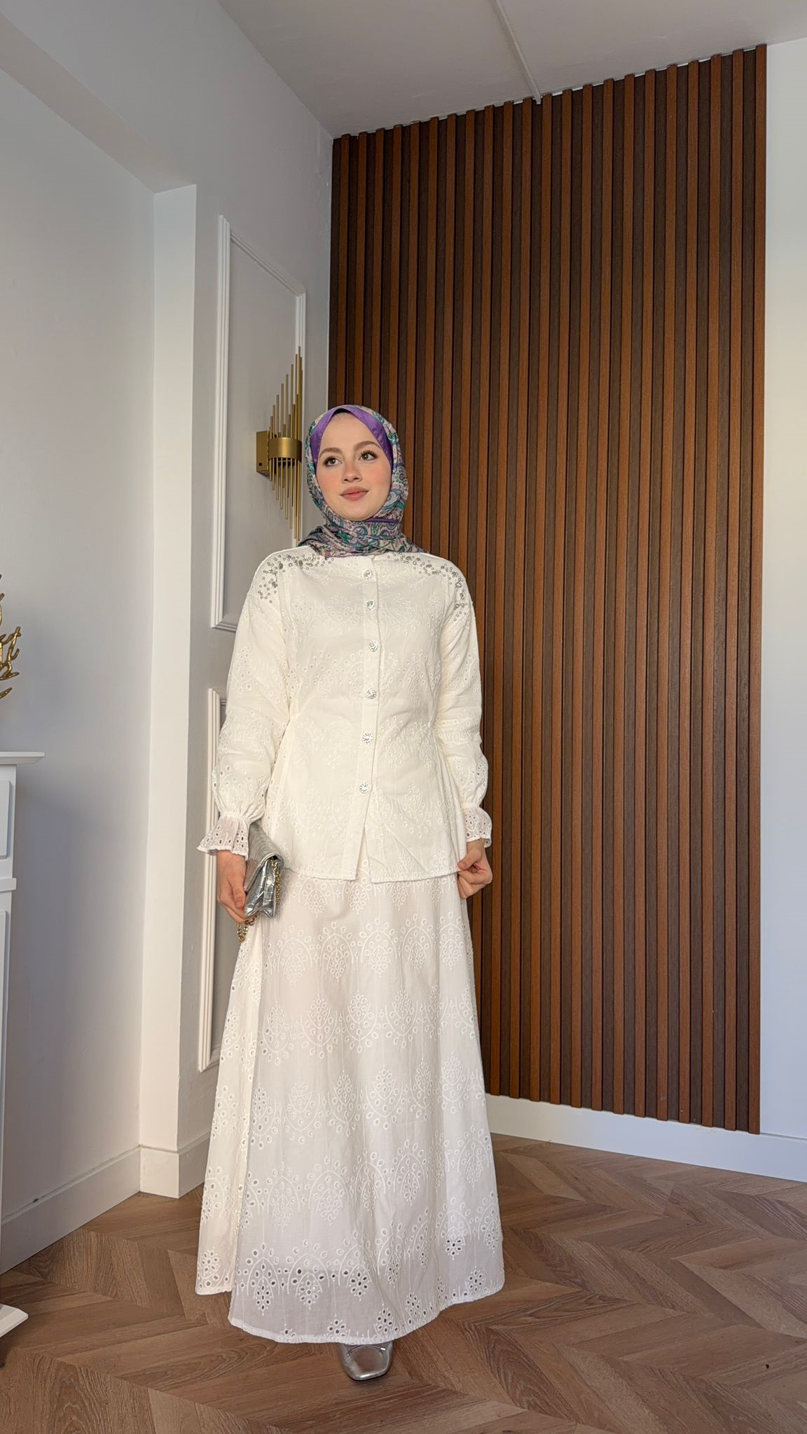 MEYSA SKIRT SETS Omzu Taş İşlemeli Fisto Etekli Takım Beyaz