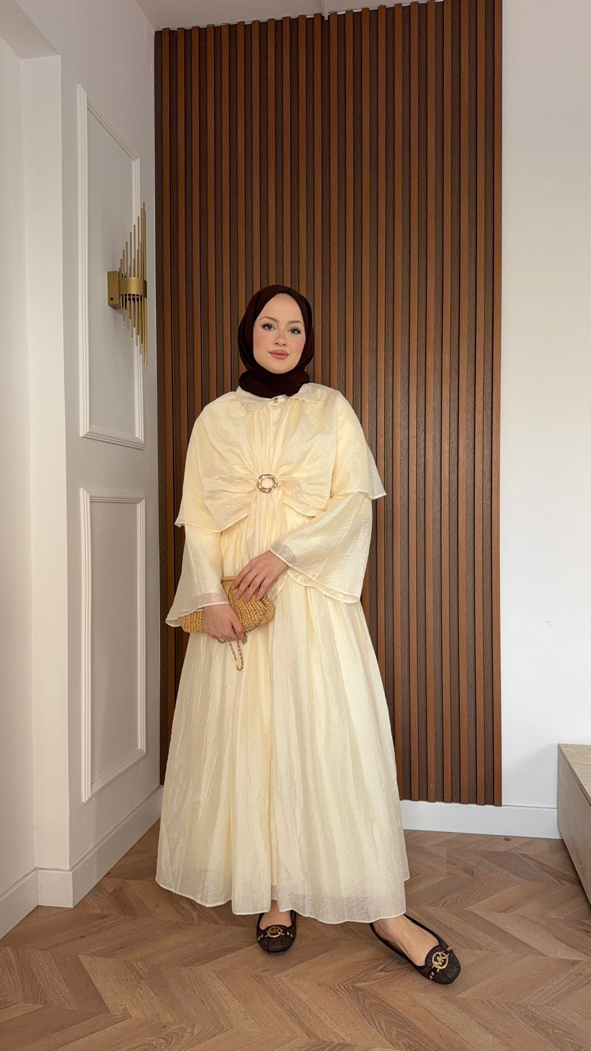 MEYSA ETEK TAKIM Rumi Pelerin Detaylı Etekli Takım Açık Sarı