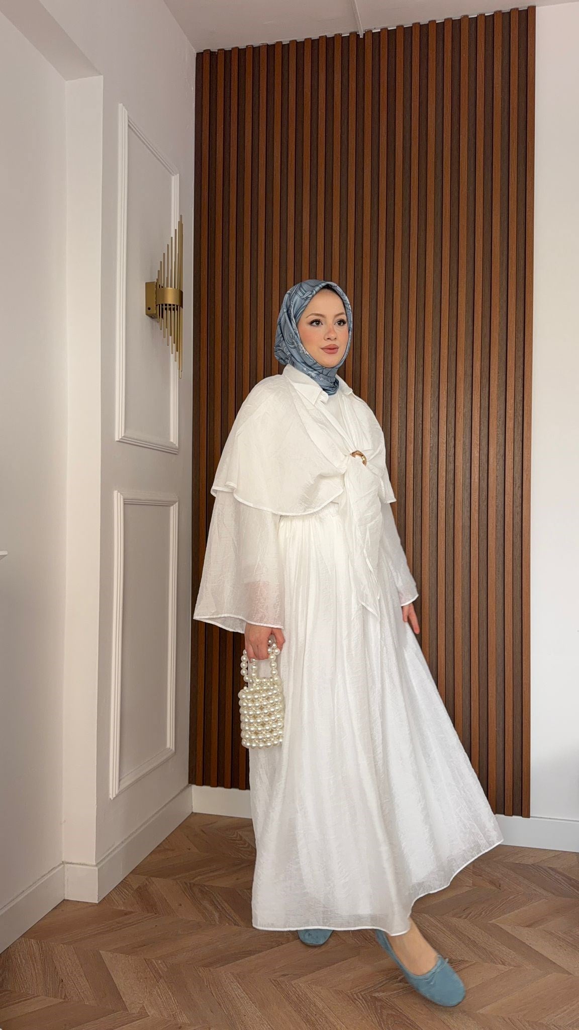 MEYSA ETEK TAKIM Rumi Pelerin Detaylı Etekli Takım Beyaz