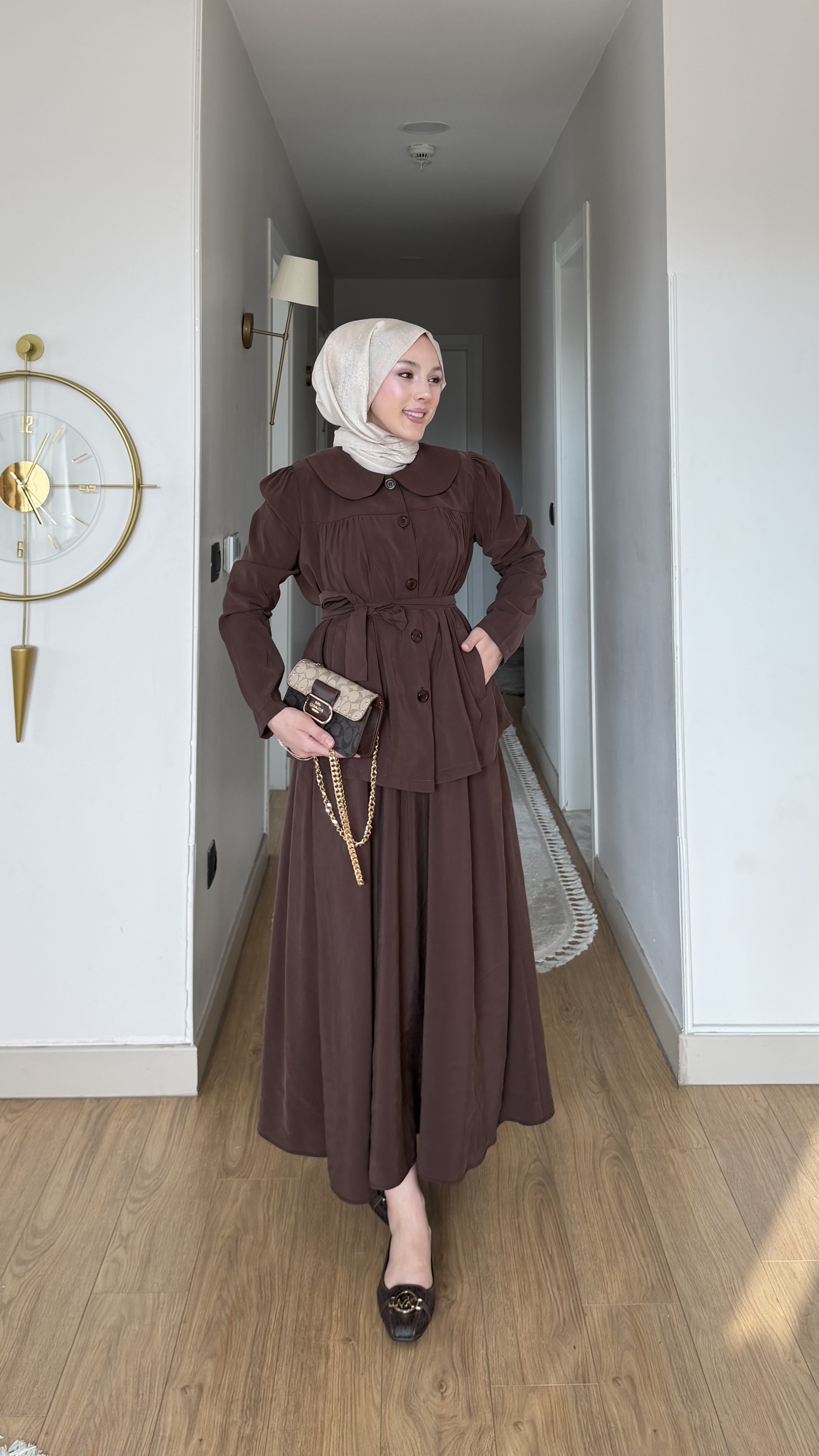 MEYSA SKIRT SETS Seymen Bebe Yaka Tensel Etekli Takım Acı Kahve