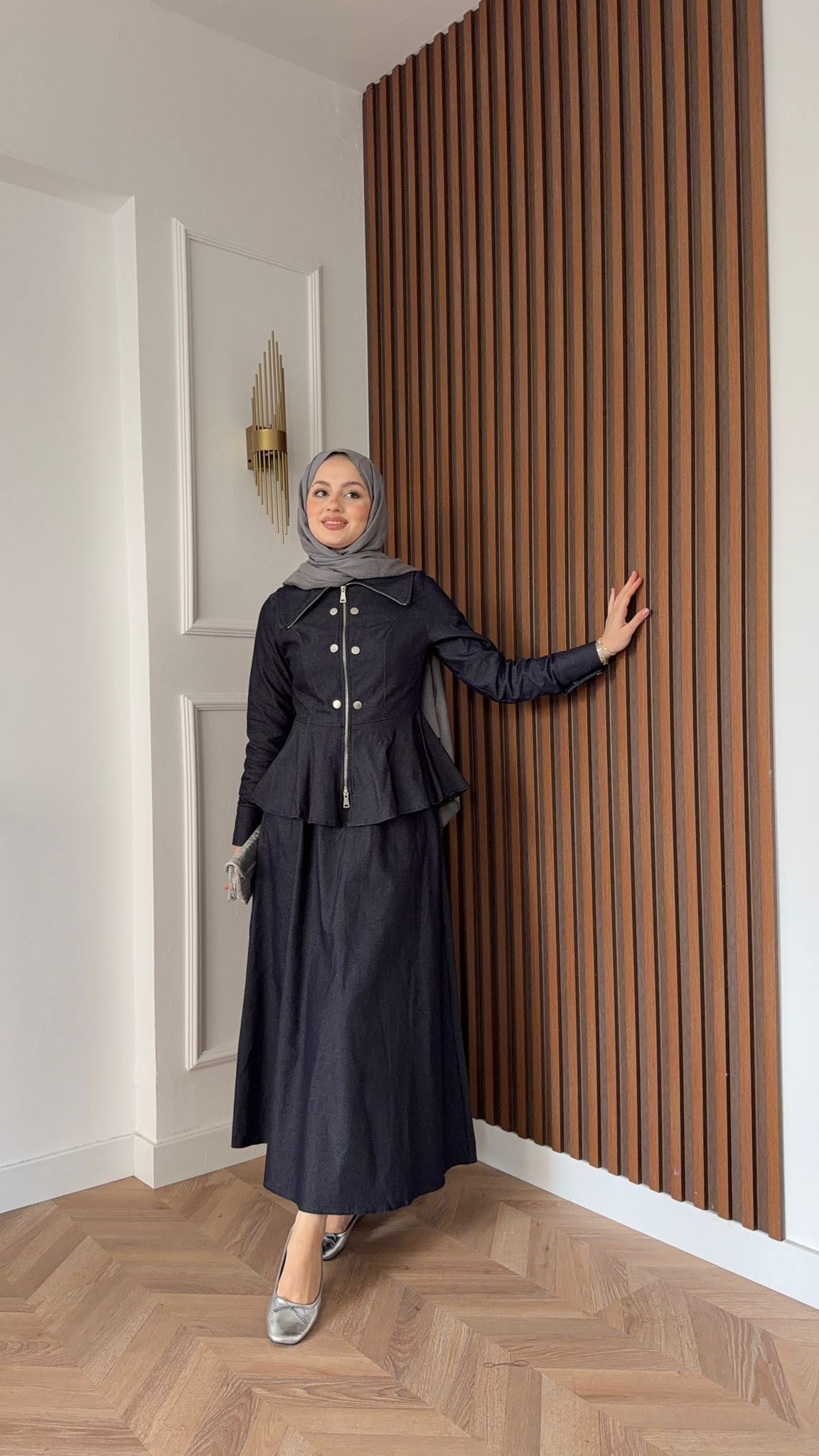 MEYSA SKIRT SETS Zımbalı Fermuarlı Denim Etekli Takım Lacivert