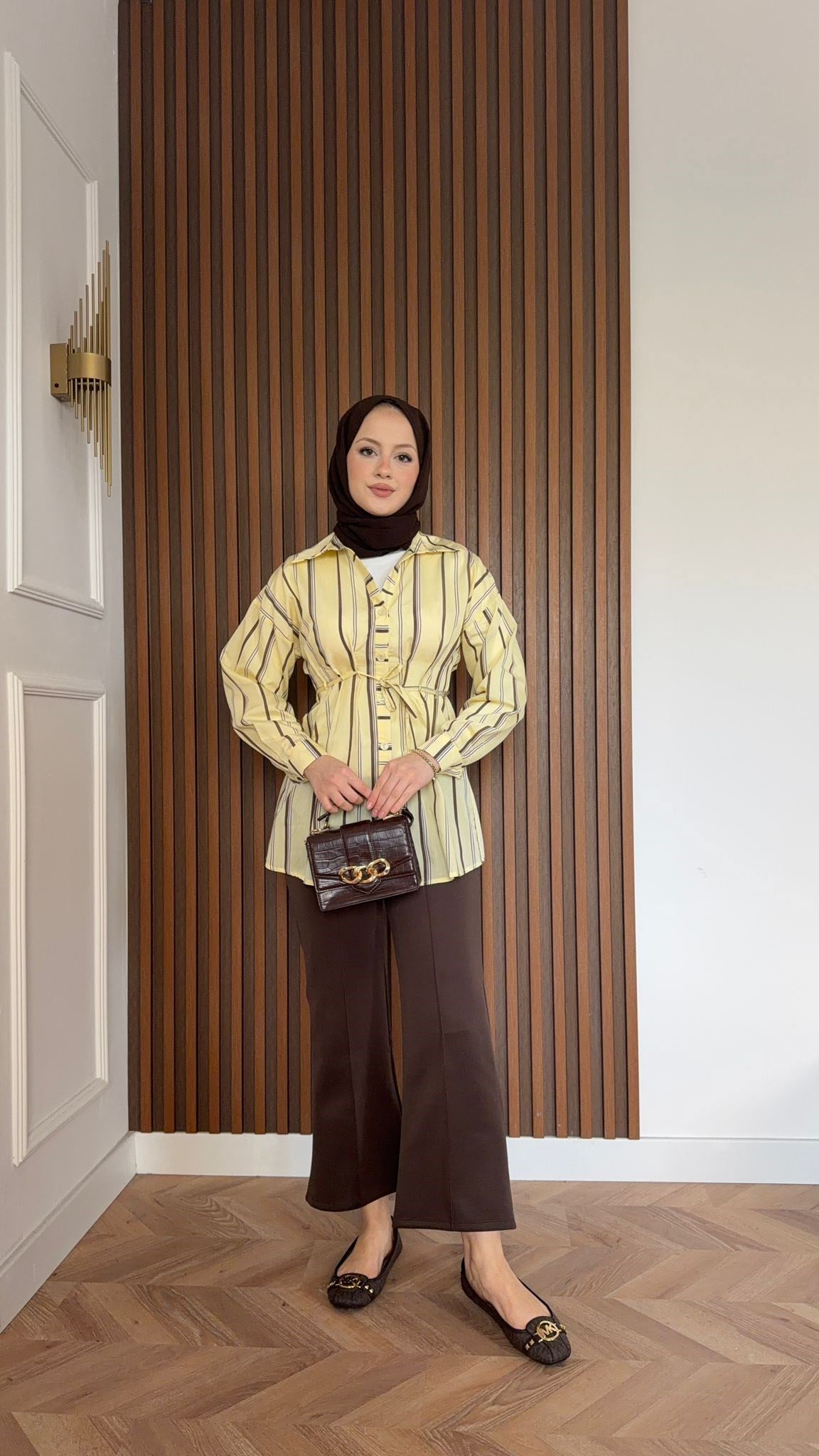 MEYSA SHIRTS Nare Çizgili Poplin Gömlek Sarı