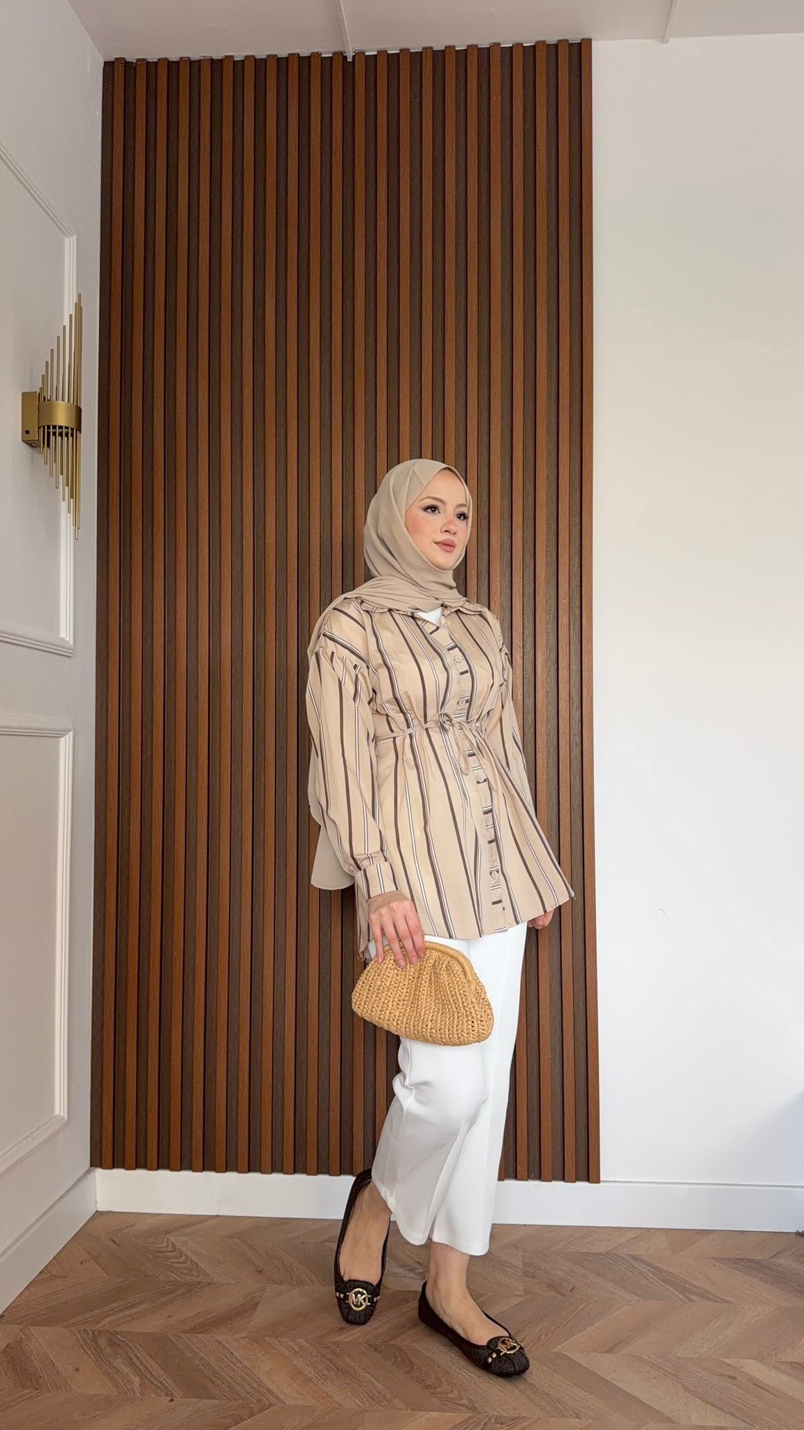 MEYSA SHIRTS Nare Çizgili Poplin Gömlek Bej