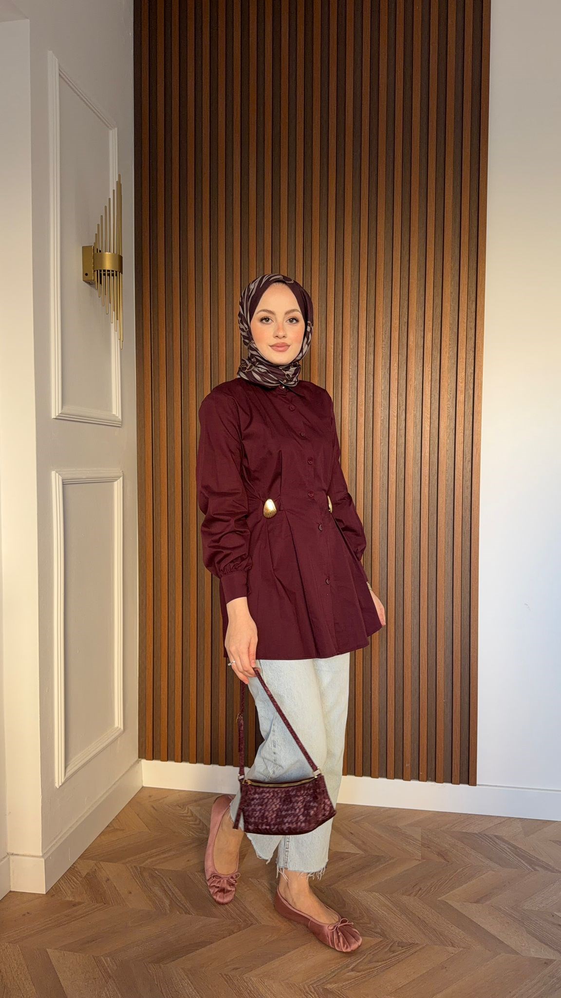 MEYSA SHIRTS Semiz Gold Broşlu Poplin Gömlek Bordo