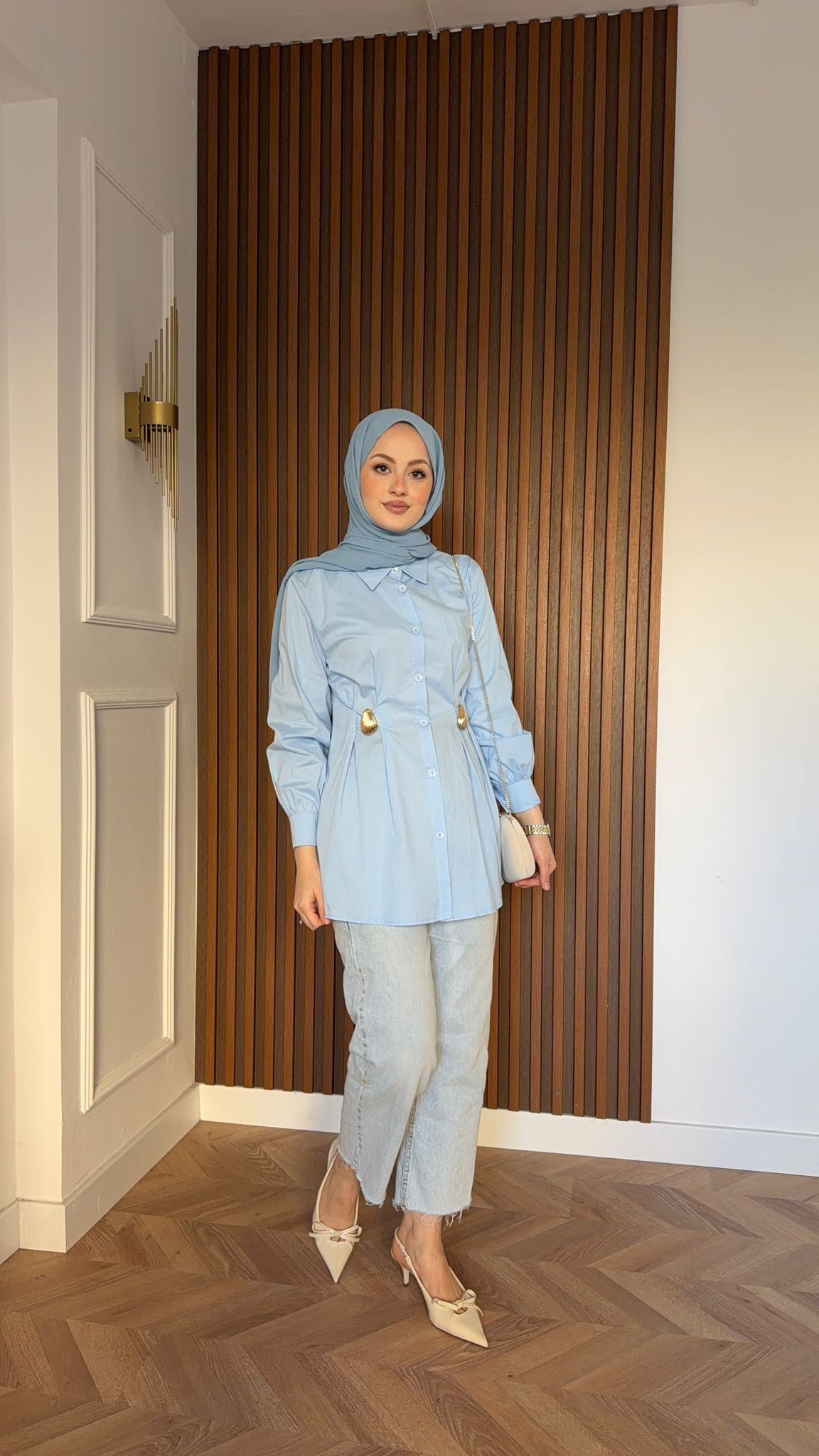 MEYSA SHIRTS Semiz Gold Broşlu Poplin Gömlek Mavi