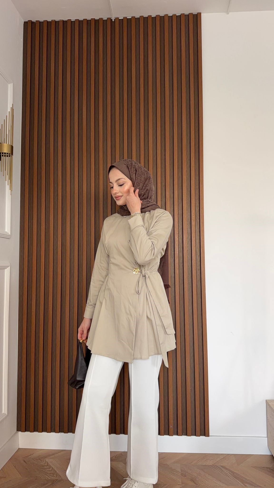 MEYSA SHIRTS Valnet Gold Düğmeli Gömlek Bej