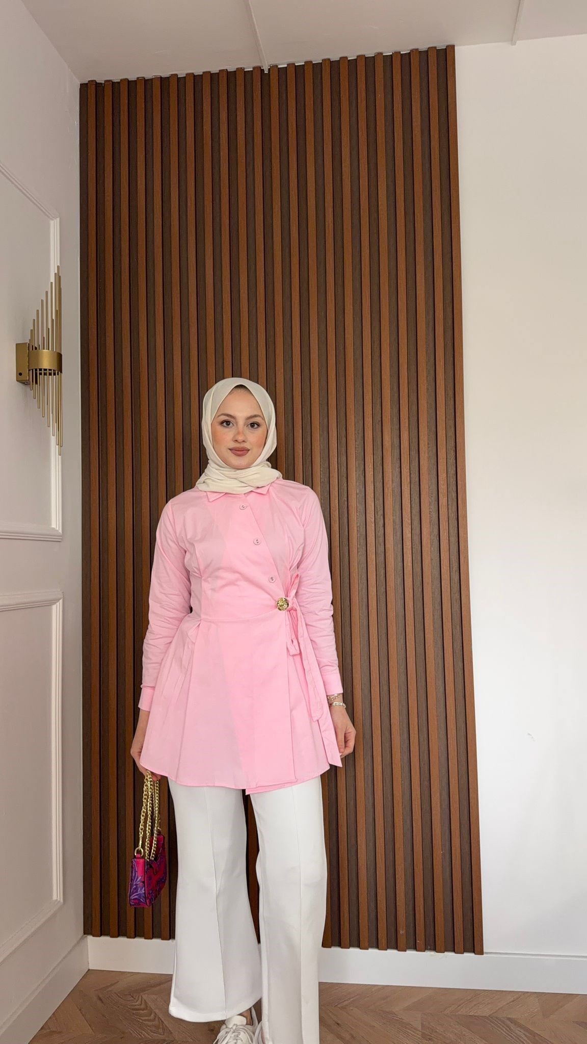 MEYSA SHIRTS Valnet Gold Düğmeli Gömlek Pudra Pembesi