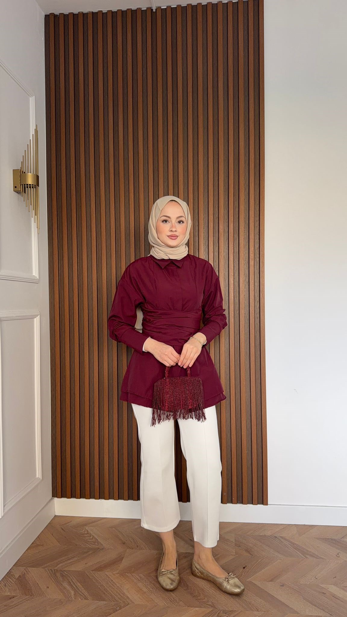 MEYSA SHIRTS Zoya Bel Korseli Poplin Gömlek Bordo