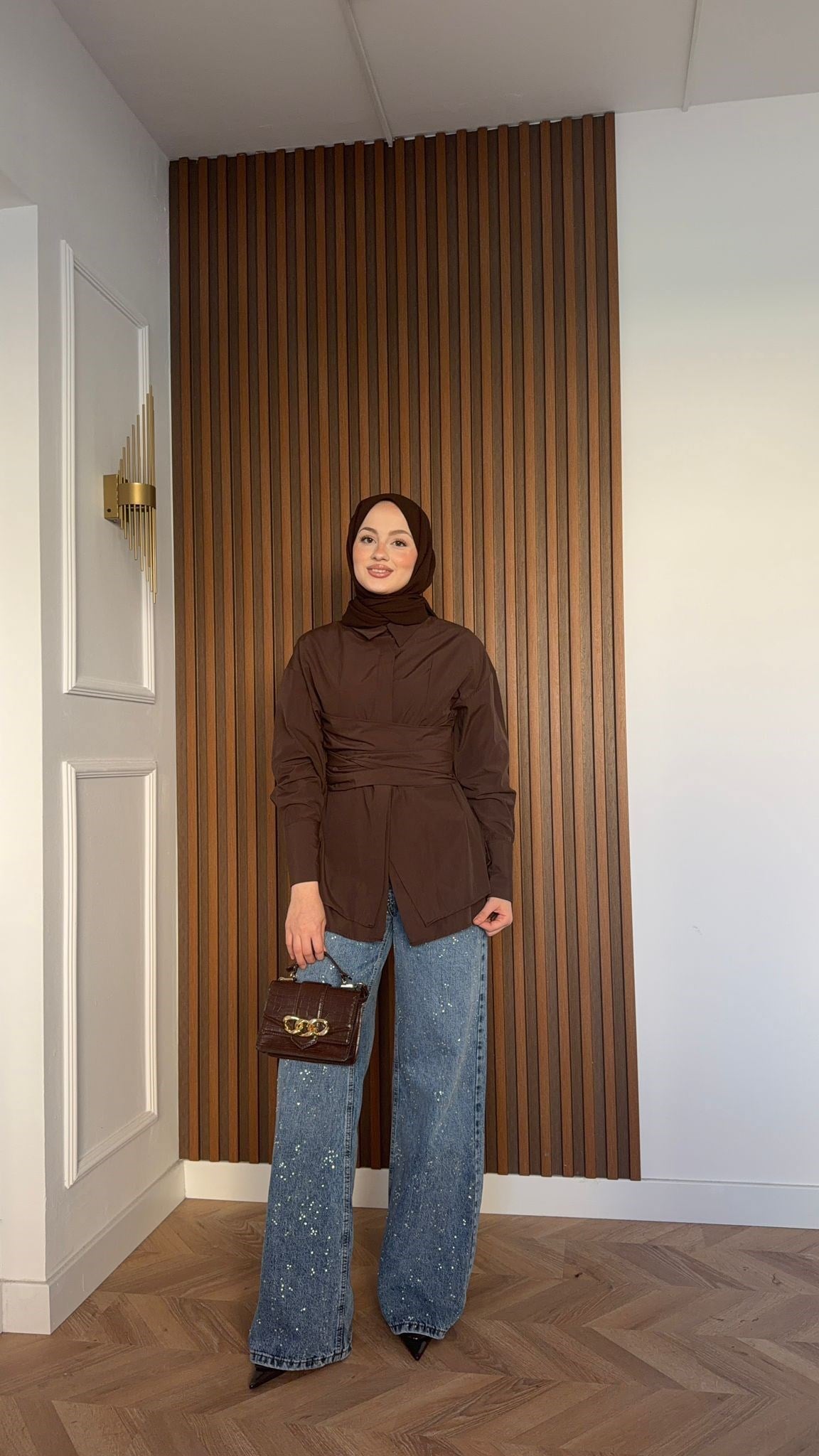 MEYSA SHIRTS Zoya Bel Korseli Poplin Gömlek Acı Kahve