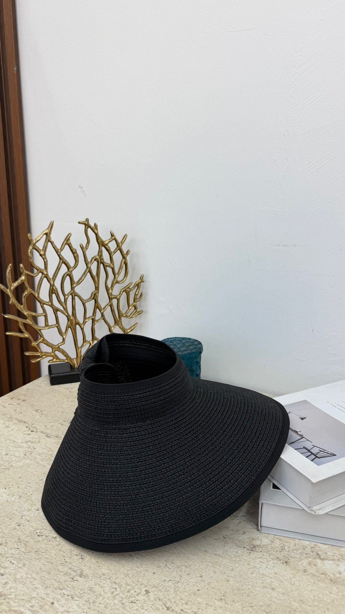 MEYSA HASIR ŞAPKA Kurdela Detaylı Hasır Vizör Şapka Siyah - HSR2080