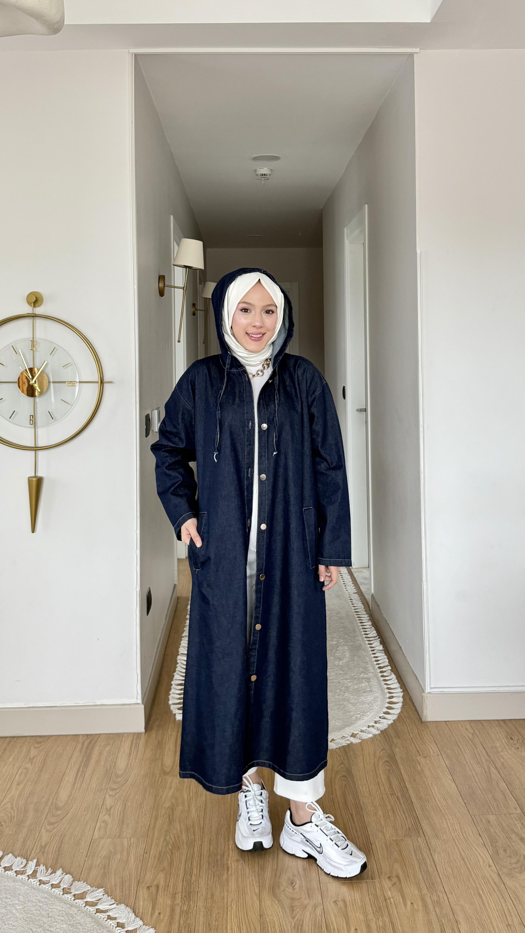 MEYSA KAP Kapşonlu Denim Kap Koyu Mavi