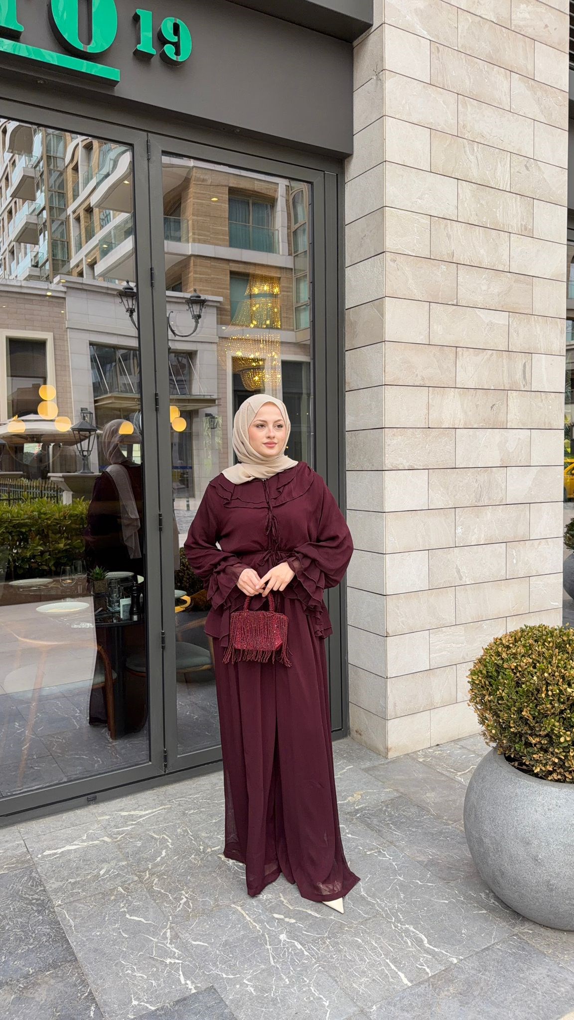 MEYSA PANTOLON TAKIM Aslı Şifon Fırfırlı İkili Takım Bordo