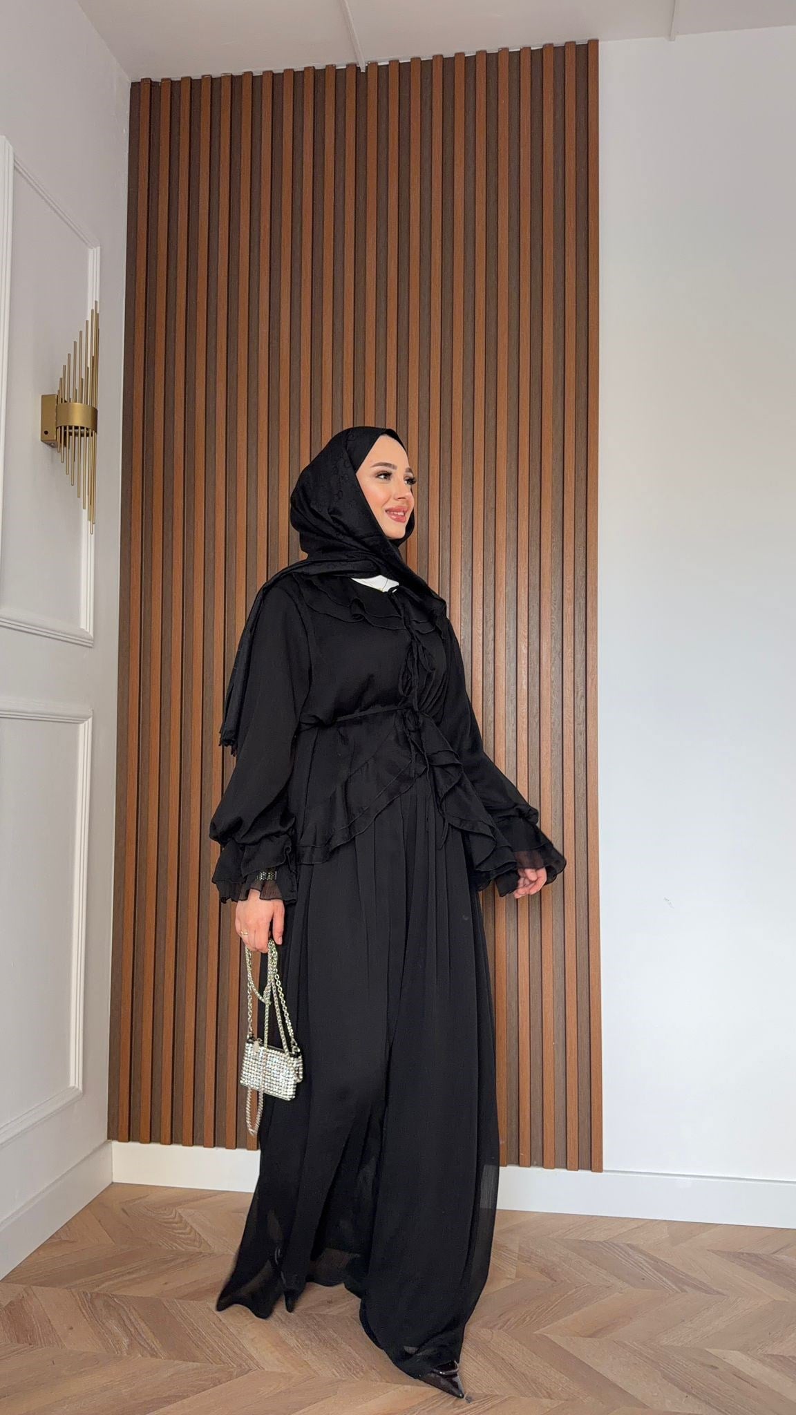 MEYSA PANTOLON TAKIM Aslı Şifon Fırfırlı İkili Takım Siyah