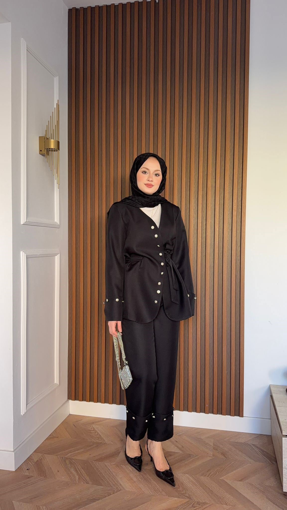 MEYSA PANTOLON TAKIM Diva Gümüş Aksesuarlı Ceket Takım Siyah