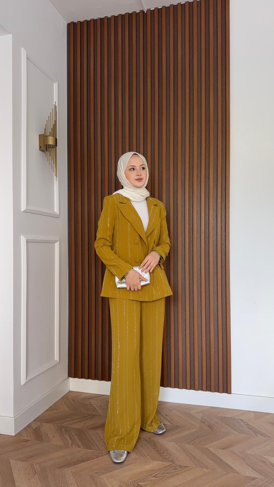 MEYSA PANTOLON TAKIM Efsun Taşlı Blazer Ceket Takım Yağ Yeşili